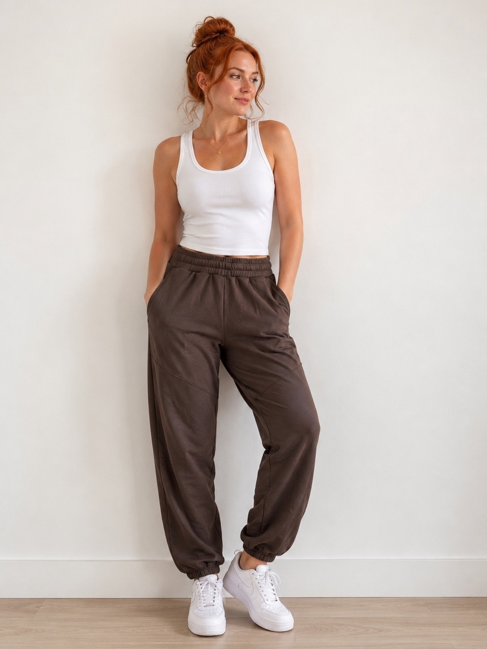 NWT Naked Wardrobe Chocolate Brown Relaxed Fit Joggers Size Small